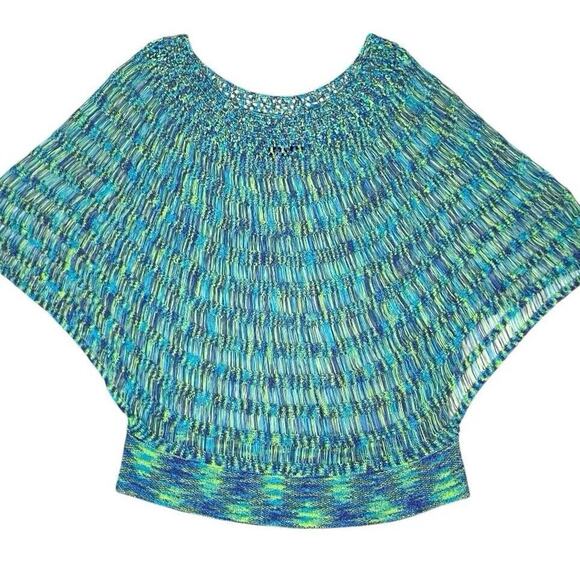 Mermaidcore Batwing Knit Top L Blue Retro Y2K 90s Whimsical Beach Summer‎ Vivid - Picture 2 of 8